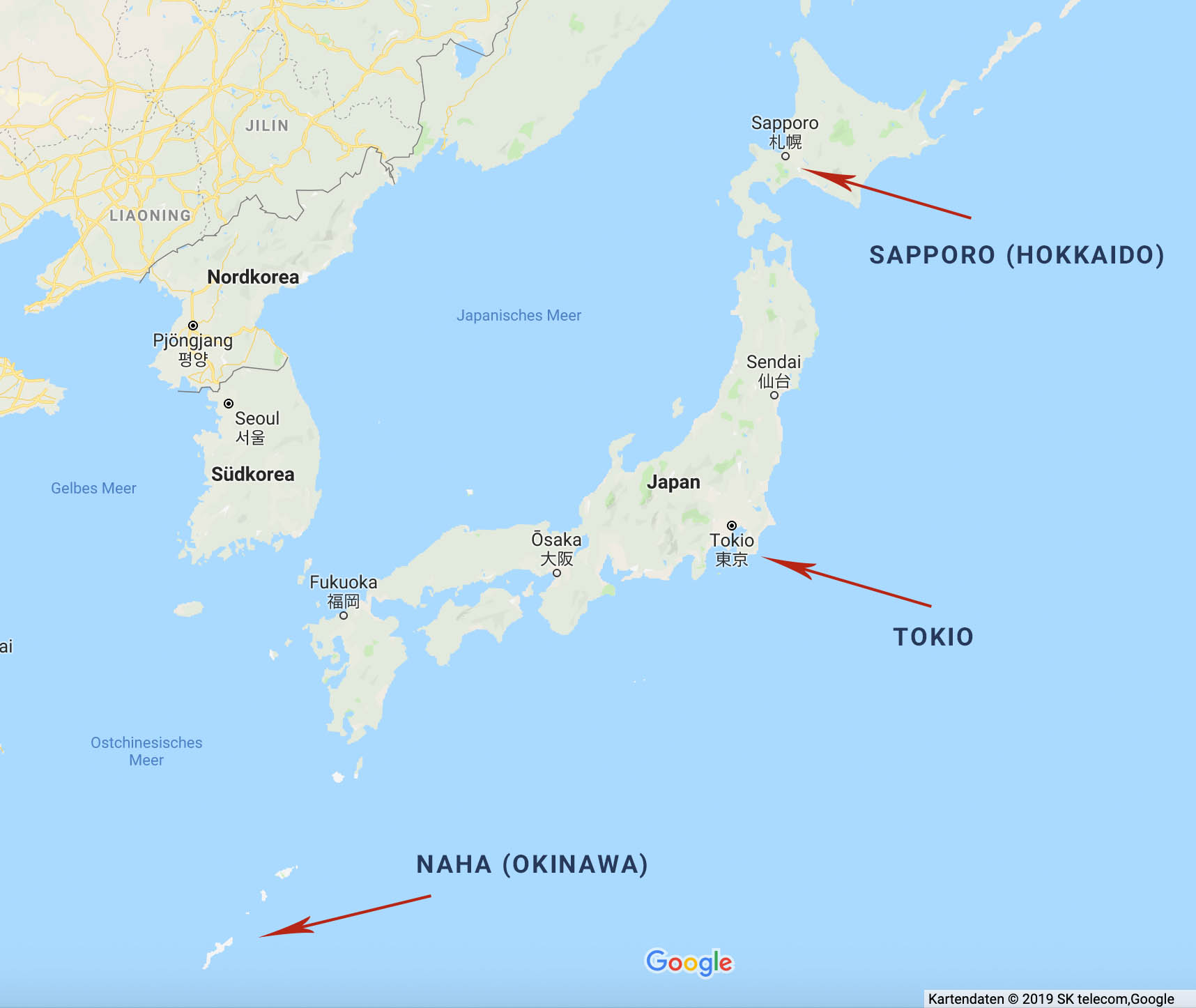 Karte Japan - Quelle: GoogleMaps