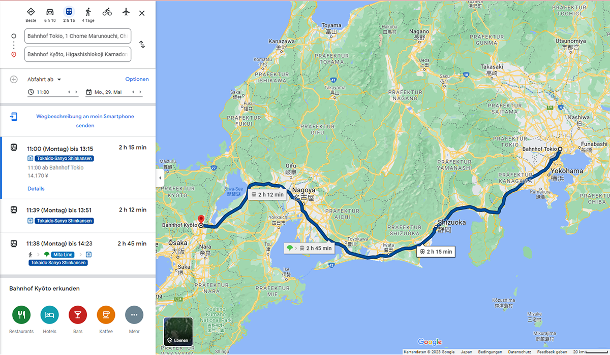 Shinkansen Fahrt Kyoto - Google Maps